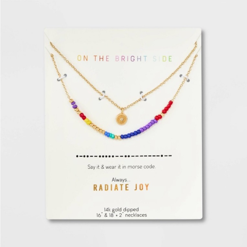 14K Gold Dipped Morse Code 'Best Friends' 'Radiate Joy' Beaded Necklace Duo NWT